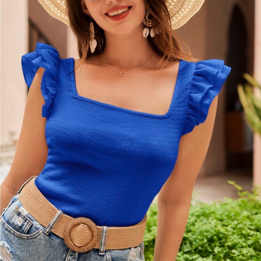 White Ruffle Sleeve Top - Picture 9 of 16